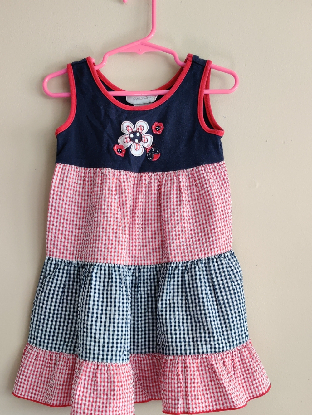 SOPHIE ROSE Navy and Pink Tiered Girls' Casual Dress Floral Appliqué Size 3T